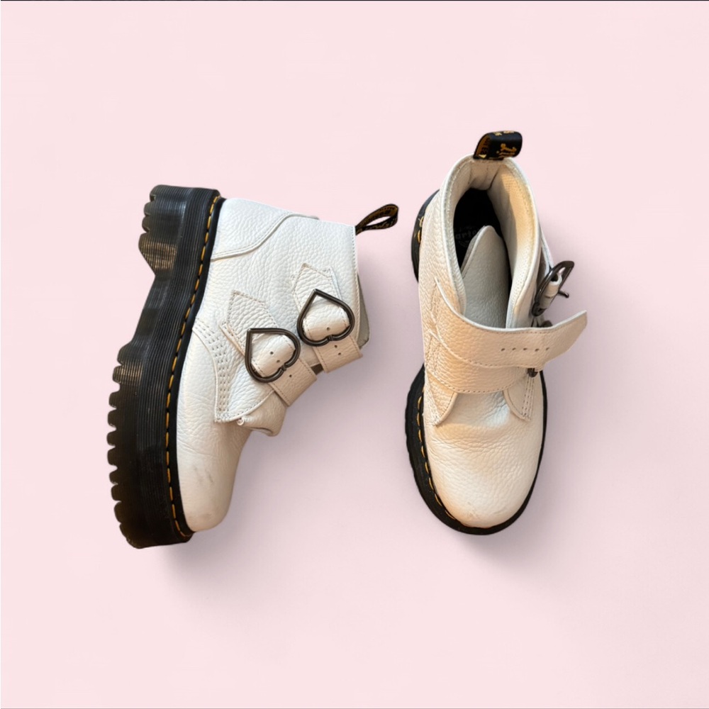 White Doc Marten Heart Buckle Boots